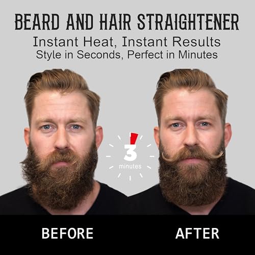 Heated Beard Straightener Brush for Men, 5 Temp Settings, Anti-Scald Safety, Grooming Kit with Comb, Beard Balm & Oil, for Coarse Thick Curly Beards, Gifts for Father's Day Birthday