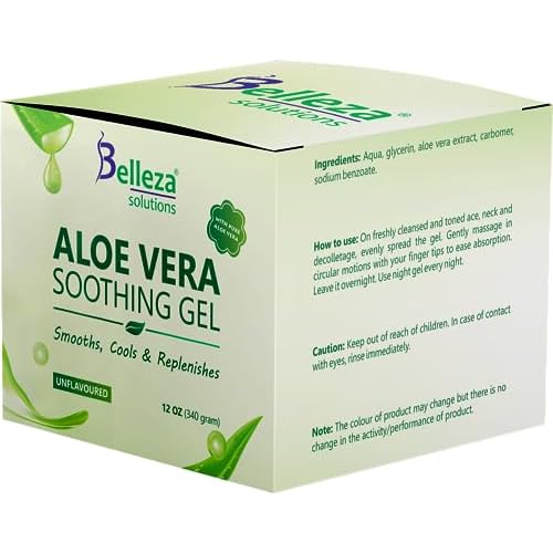 Aloe Vera Soothing Gel from freshly cut 100% Pure Aloe - Big 12oz - Vegan, Unscented - For Face, Skin, Hair, Sunburn relief (Unflavored)