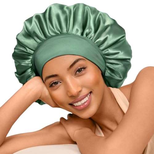 Satin Bonnet Set Includes 1 Satin Bonnet for Man Women(Black) and 1Satin Bonnet for Women(Green)