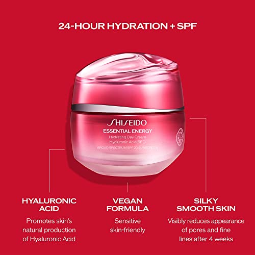Shiseido Essential Energy Hydrating Day Cream Broad Spectrum SPF 20 - 50 mL - Visibly Reduces the Look of Pores & Fine Lines - With Hyaluronic Acid - 24-Hour Hydration - All Skin Types