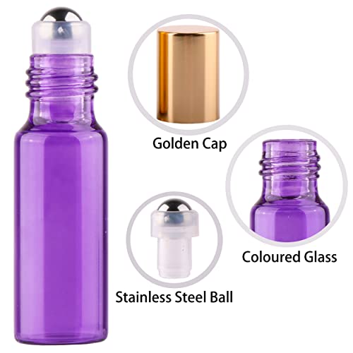 MaxMau Pack of 100,5ml Colored Roller Bottles for Essential Oils Perfume Refillable Glass Bottle Stainless Steel Roll On Ball Metal Cap Daily Aromatherapy