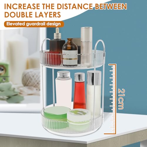 Rotating Makeup Organizer 360¡ÆRotating Skincare Organizer Large Capacity Rotating Cosmetic Organizer 2 Layers Rotating Vanity Organizer Practical Rotating Dresser Organizer for Countertop (Clear 2PCS)