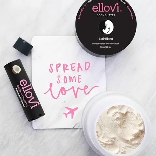 Ellovi All-Natural Unisex Body Butter - Noir Blanc - Pure Enough to Eat - Made With Just 6 Vegan Ingredients - 100% Plant-Based Hydrating Moisturizer For Naturally Healthy Skin (1 fl. oz/33ml)