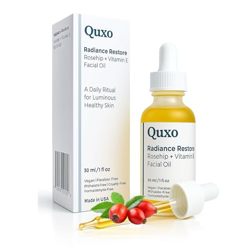 Quxo Radiance Restore Rosehip & Vitamin E Facial Oil for Face, Neck & D?collet? ? Lightweight Nourishing Formula ? Non-Greasy, Fast-Absorbing, Vegan, Fragrance-Free ? 30ml