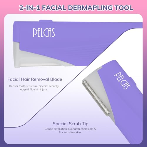 PELCAS Electric Dermaplaning Tool with LED Light, Dermaplane Razor for Women Face, Pro Plus Dermaplaner, 3 Speeds Facial Hair Removal & Exfoliation System At Home with 6 Blades BV18-712 Violet