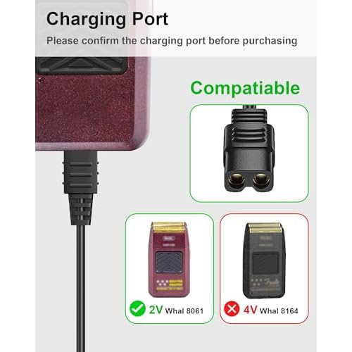 2V Charger for Wahl Shaver Shaper - Auto Power Off & Charging Display 2V Power Cord for Wahl Trimmer 8061, 8163, 8786-1001, 7367, 7357, 7029, 7060, 4000, 5-Star Series for Whal Clipper Power Cord