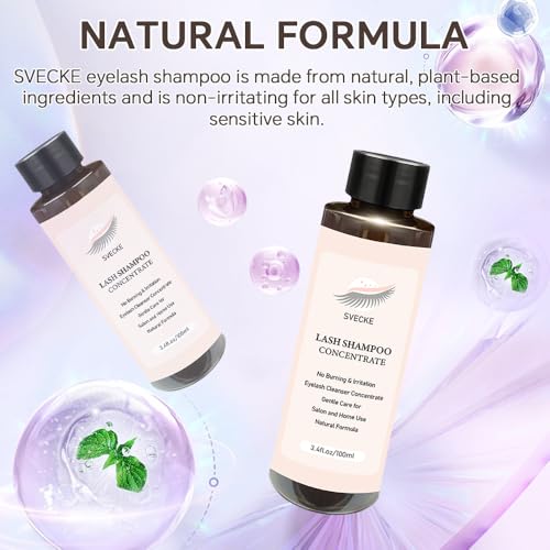 Lash Concentrate Shampoo 100ml for Lash Extension, Lash Shampoo Kit for Eyelash Cleansing, Oil-Free Eyelash Extension Cleanser Concentrate, Lash Cleaning Kit with Brush Bottle