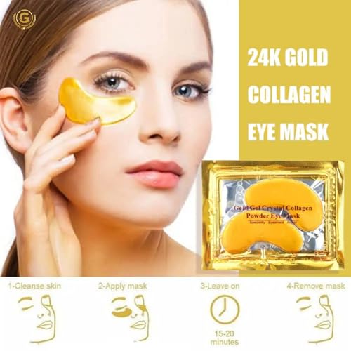 Goldi Premium Eye Mask (20 Pairs) - 24K Gold Eye Mask with Vitamin C & Collagen. For Under eye bags, Fine line, Dark Circles and Puffiness. Beauty & Personal Care (Japan Formula)