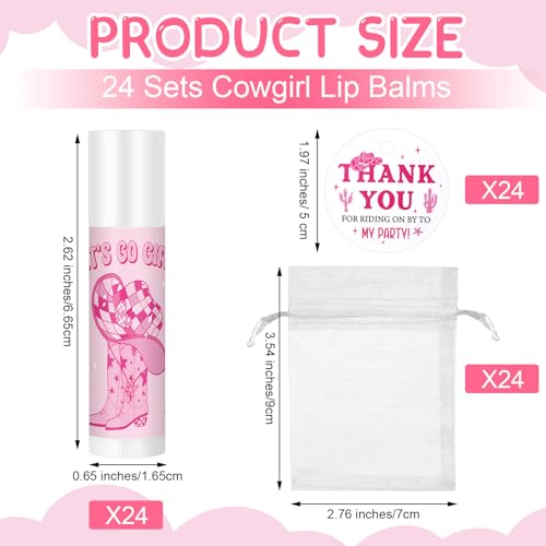 24 Set Lets Go Girls Cowgirl Party Favors 24 Lip Balm 24 Thank You Card with Organza Bag Disco Western Cowgirl Bachelorette Party Decorations for Last Rodeo Birthday Wedding Supplies
