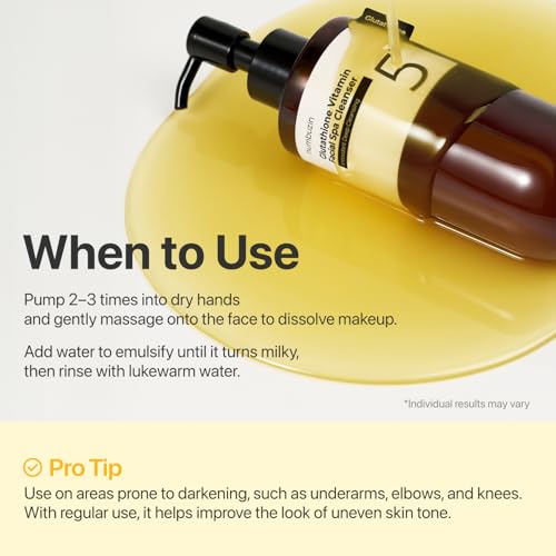 numbuzin No.5 Cleansing Oil, Glutathione & Vitamin C Cleanser for Pores, Sebum & Dark Spots, Rich Oil Texture for Makeup Removal, Radiance Boost & Even-Looking Tone, Helps Soothe Redness 6.76 fl oz