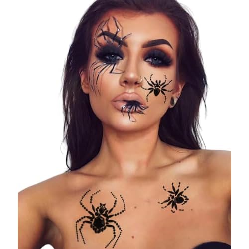 2 Sheets Spider Face Jewels Gems Tattoos for Halloween Makeup, Spider Web Crystal Rhinestone Temporary Sticker Body Face Jewels Stick on Halloween Festival Rave Party Dress-up