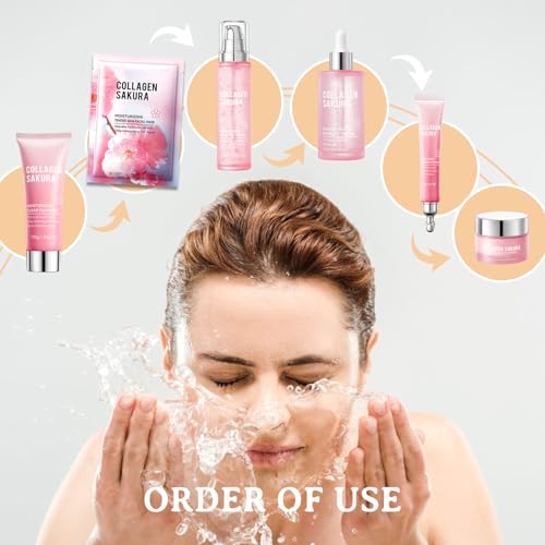 Sakura Skin Care Set,Moisturizing Skincare Kit with Face Cleanser,Facial Serum,Toner,Eye Cream,Face Cream and Hydrating Face Masks,Long-lasting Nourishing Skincare Set Facial Kit for Women£¨8pcs£©