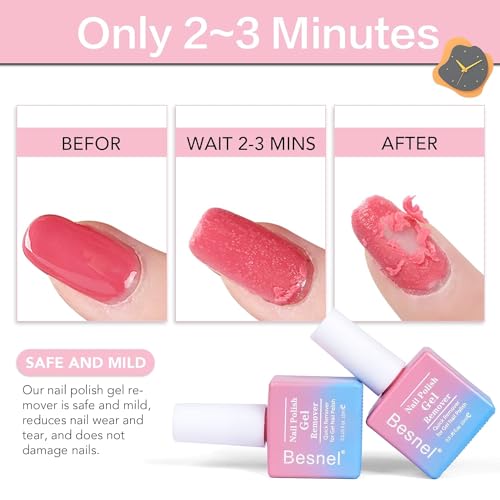 Gel Nail Polish Remover 10 Pack Professional Gel Polish Remover Non-Irritating Quick Easy, Nail Polish Gel Remover Tools Kit Nail File Cuticle Pusher File Grit, No Need For Foil Soaking Or Wrapping