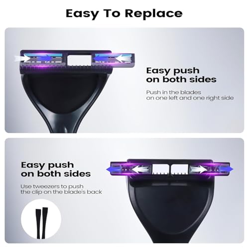 Retractable Long Handle Back Shaver Razor Refills, 8ct | 3 Blade Razor for Men, Shaving Blades, 8 Refills