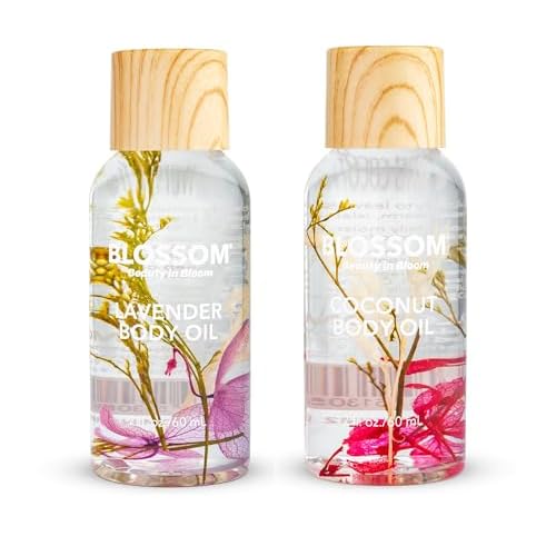 Blossom Skincare Moisturizing and Hydrating Body Oil, Dry Oil Infused wtih Real Flowers, 4floz/120ml, 2 Pack Bundle, Coconut/Lavender
