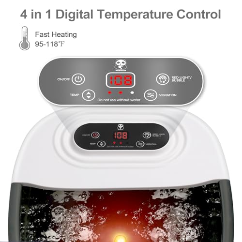 Foot Spa Bath Massager with Heat Bubbles and Vibration Massage and Jets, 16 OZ Calming Lavender Foot Soak Epsom Salt, Foot Soaker with Red Light, 22 Massage Rollers, Adjustable Temp - Black