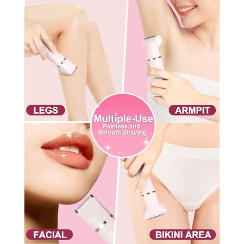 Bikini Trimmer for Women,3 in 1 Electric Shaver,IPX7 Waterproof Hair Trimmer Women USB Recharge (Pink)