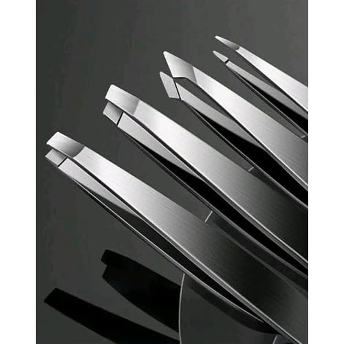 4-Piece Stainless Steel Tweezer Set - Tweezers for Eyebrows, Precision Tweezer Set for Women & Men - Ingrown Hair Tweezer, Long Lash & Eyelash Tweezers, Tweezers for Crafting (Silver)