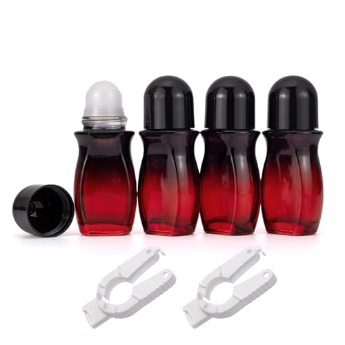 4 Pack 50mL Glass Roller Bottles for Deodorant, Essential Oil Roll On Bottles, Leak-Proof Refillable Rollerball Containers, Travel DIY Perfume Applicator, Black Red Gradient with Black Caps