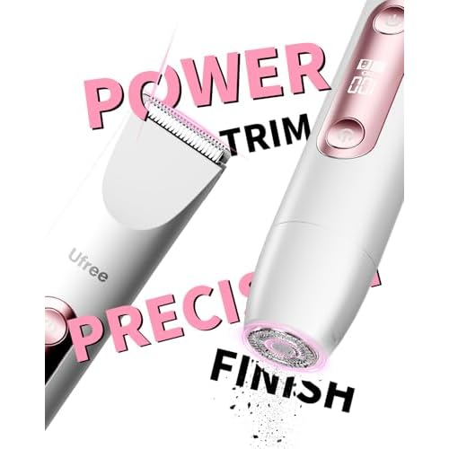 Ufree Bikini Trimmer Electric Razors for Women Dual Head, Pubic Body Hair Trimmer Electric Shaver for Face, Legs, Arm, Rechargeable Lady Shaver Waterproof, Summer Grooming Kit, Gifts for Her