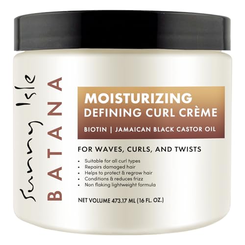 Sunny Isle Batana Moisturizing Curl Cream - Biotin, Jamaican Black Castor Oil, Frizz Control - 16oz
