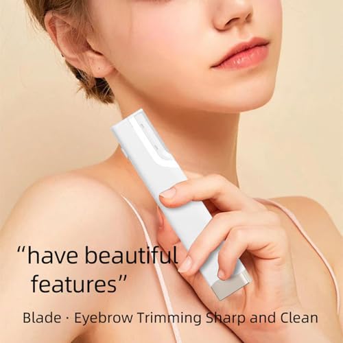 Sonic Dermaplaning Tool for Women, Electric Facial Hair Remover & Eyebrow Trimmer, Peach Fuzz Shaver with LED Light, 3 Speeds & 5 Replacement Blades (White)
