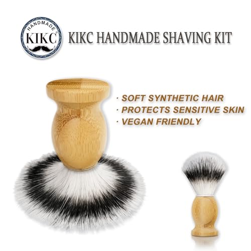 Hand Crafted Shaving Brush for Vegans, Synthetic Hair Bristle for Wet Shave, Comfortable Bamboo Handle, Best Gift for Bearded Man
