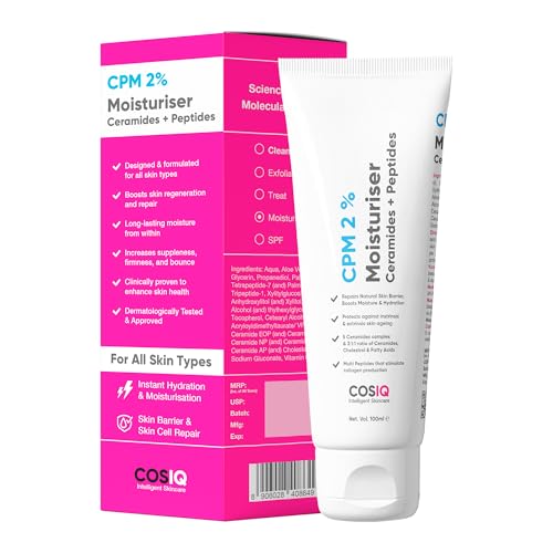 COS-IQ CPM 2% Ceramides Moisturizer with Peptides for Intense Moisturizing and Skin Strengthening | Barrier Repair Cream | For Oily, Dry, Normal & Sensitive Skin | 100ml