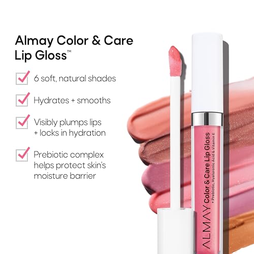 Almay Color & Care Hydrating Lip Gloss, Soft Natural Hues, Prebiotic Complex, Hyaluronic Filling-Sphere Technology, 300 Glitters Gold, 0.1 Fl Oz (Pack of 2)