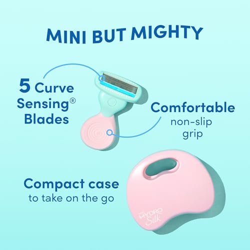 Schick Hydro Silk Mini Razor for Women | Womens Razors for Shaving, Travel Size Toiletries, 5-Blade Travel Razor, Includes 1 Mini Handle, 1 Refill & 1 Case