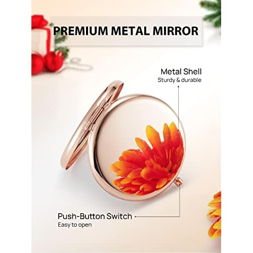 Compact Mirror Bulk, Pack of 6 Double-Sided 1X/2X Magnifying Metal Makeup Mirrors(Round, Rose Gold)