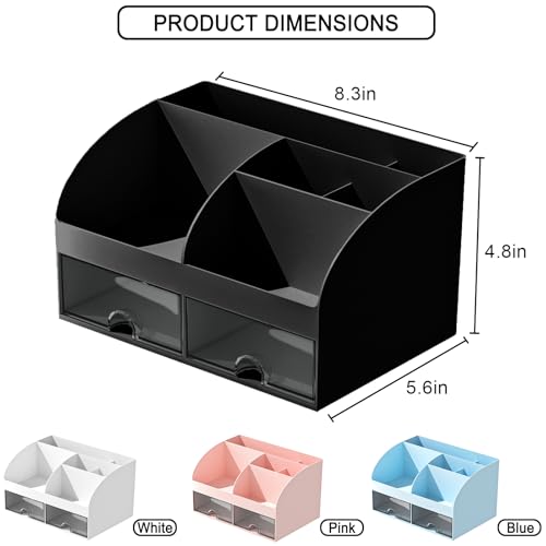 Makeup Organizer with Drawers, Cosmetic Storage for Dresser Vanity and Bathroom Countertop, Beauty Holder for Lipstick Brush, Skincare Organizer for Vanity, Cosmetic Display Case (Black-2Pack)