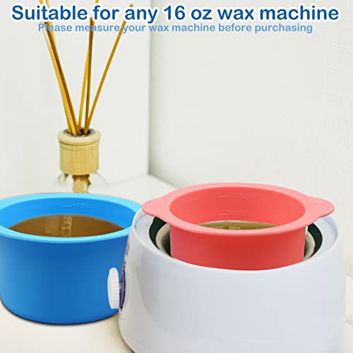 Silicone Wax Warmer Liners with Spatula Sticks - 2 Pcs Non-Stick Reusable Wax Melt Bowls for Hair Removal (Blue, Pink)