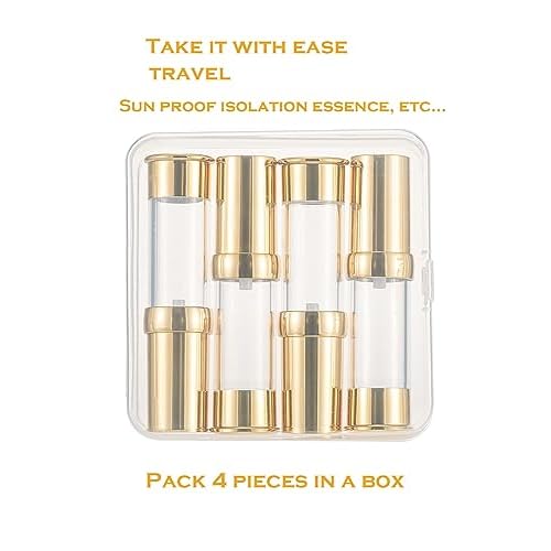 Gold 15ML 0.5 oz Airless pump bottle Toiletries Travel Size containers airport essentials Dispenser with Box Reusable mini lotion plastic travel bottles 4 Packs