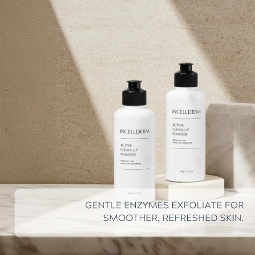 INCELLDERM Active Clean-Up Powder 90g (3.17oz) | Water-Activated Facial Cleanser with Papain Enzymes | Gentle Exfoliation and Skin Barrier Support | Plant-Based Formula