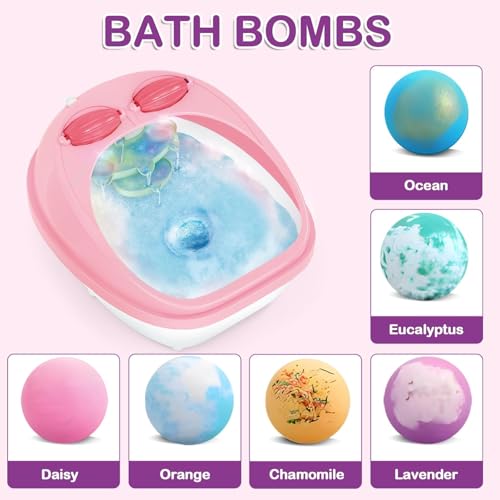 Spa Day Gift Set for Girls, Christmas Birthday Gift Nail Art Salon Sensory Beads Foot Spa Accessories Kit, Foot Soak Tub for Ages 5 6 7 8 9 10-12 Year Old Girl Gifts (Girls)