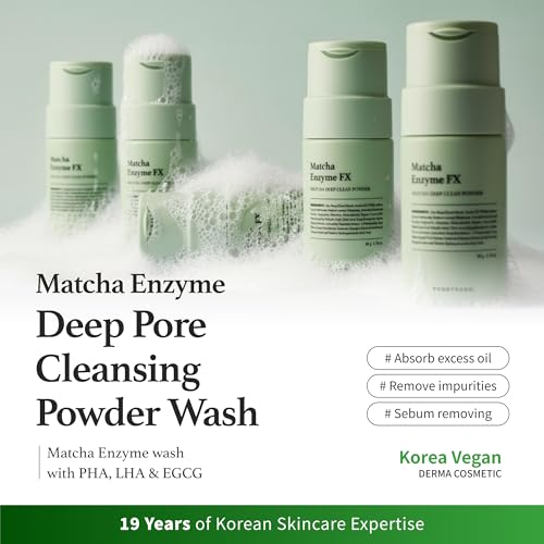 Matcha & Enzyme Powder Wash, Gentle Face Wash for Sensitive Skin, Removes Impurities, Daily Exfoliating Pore Cleansing Foam, Powder to Foam, Fragrance Free Korean Skincare 1.76 oz
