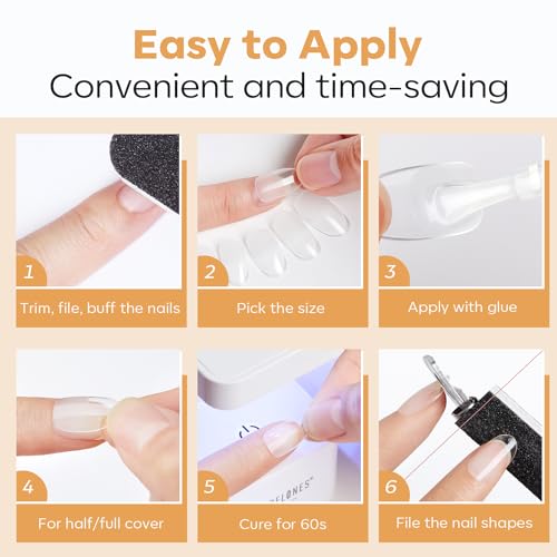 modelones Short Round Nail Tips, Pre-shaped Full Cover Fake Nails Soft Gel Acrylic Nail Tips 216PCS 12Sizes