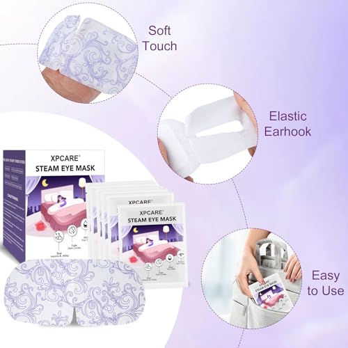XPCARE 24 Pack Steam Eye Masks for Dry Eyes, Self Heated Steam Warm Eye Mask, Disposable Heated Eye Mask for Dark Circles, Puffy Eyes, Relief Stress Eye Fatigue (Unscented)