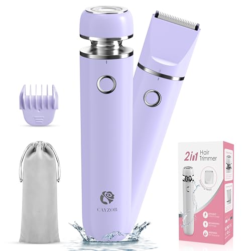 Bikini Trimmer and Shaver Kit for Women - 2-in-1 Wet/Dry Electric Body Hair Trimmer Facial Hair Removal Cordless Waterproof Bikini Shaver Razor for Face Lip Chin Pubic Underarm Legs (Purple)