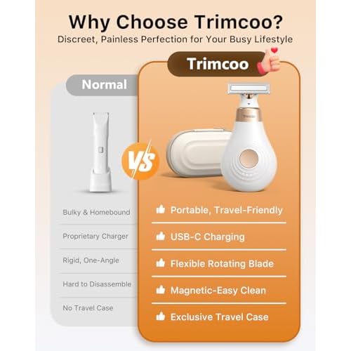 Mini Bikini Trimmer for Women - Intimate Pubic Hair Removal, Electric Body Groomer, Small Portable Wet/Dry Shaver, Magnetic Blade, USB-C Rechargeable with Travel Case, Easy to Clean (White)