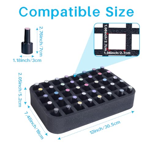 Nail Polish Organizer Holder Foam Pad with Slots for Storage 40 Bottles (15ml/0.5fl.oz) Nail Polish or Essential Oil Tray for Drawers Black