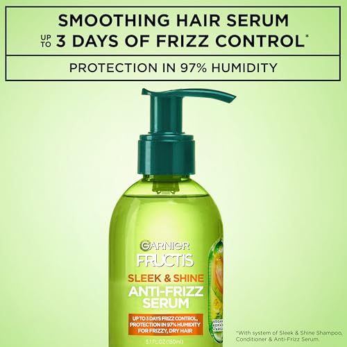 Garnier Fructis Sleek & Shine Anti-Frizz Serum for Frizzy, Dry Hair, Argan Oil, 5.1 Fl Oz, 1 Count (Packaging May Vary)