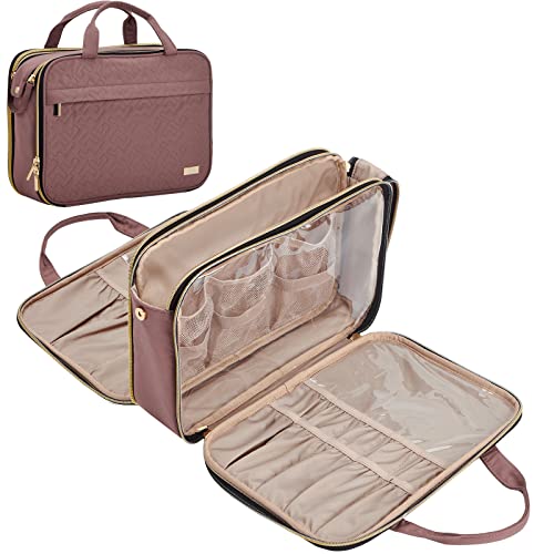 NISHEL Travel Makeup Bag Stand Up, Portable Cosmetic Organizer, Cosmetic Case for Travel-Size Toiletries, Rosewood-Pink
