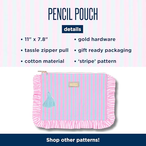 Lilly Pulitzer Quilted Ruffle Zipper Pouch, Cute Pencil Case for Adults, Travel Toiletry Bag, Small Pouch Bag for Supplies, Makeup or Toiletries (Stripe)