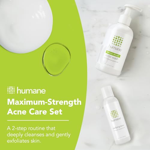 humane Maximum-Strength Acne Wash and Clarifying Toner Bundle - 10% Benzoyl Peroxide Acne Treatment