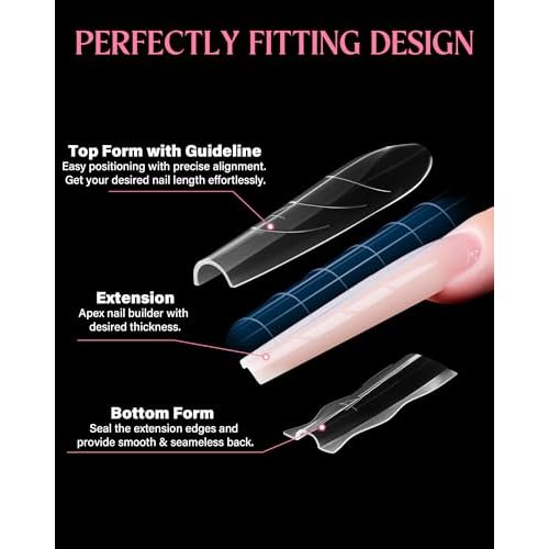 Sandwich Nail Dual Form Kit - 360 PCS Coffin & Almond Dual Forms for Nail Extensions, 15 Sizes, Reusable Plastic Forms for Polygel, Acrylic, Builder Gel - Perfect for DIY & Salon Use