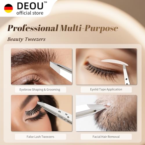 DEOU Professional Eyebrow Plucker & Tweezers - Stainless Steel Tool for Brow Shaping, Hair Removal & Precise Grooming, 9-Hole Non-Slip Grip, Unisex, Gift Box Included
