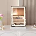 NEWBULIG 18.5"x13" LED Vanity Mirror with Lights, Lighted Smart Tabletop Makeup Mirrors for Desk, Touch Control Dimmable Brightness, 3 Color Lighting Modes