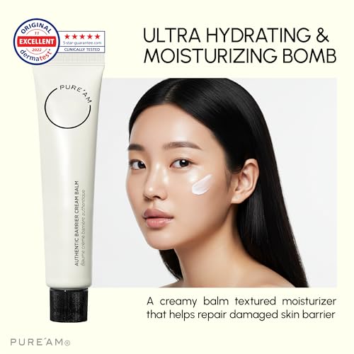 PURE'AM - Korean Barrier Repair Moisturizer Cream For Dry & Sensitive Skin - Hydrating Face Balm - 75ml (2.5 Fl Oz)